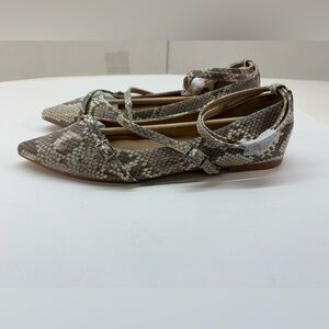 ASOS Design Ludo Women's Strappy Snake Patternwork Pointed Ballet Flats US:10